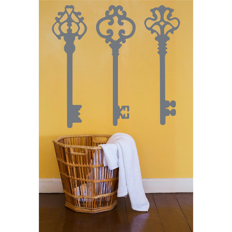 Décalcomanie murale clés squelettes, H 45 po x l 46 po x P 0,01 po, Gris orage