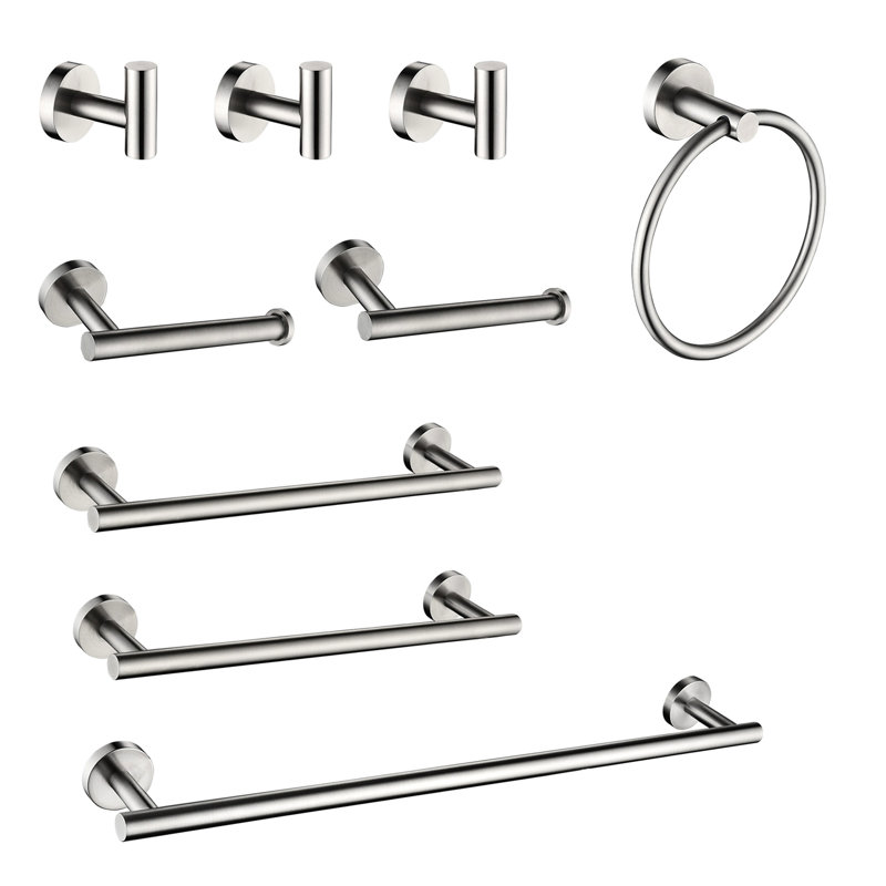 Bathroom 9 Towel Rack - Stainless Steel Wall Mount In Brushed Nickel Comfy, , Simple Install 9 Piece Classy, Scratch, Quick Assembly