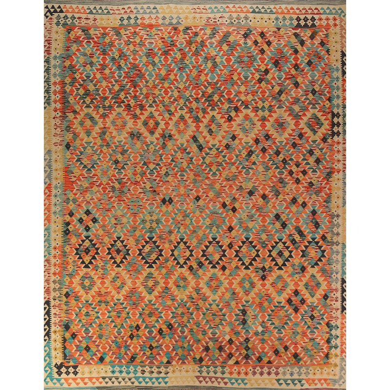 Tapis oriental réversible en laine Kilim 10 x 13