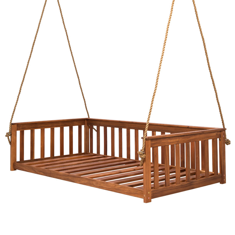 Charleston Acacia Wood Daybed Porch Swing, 78", Oil Finish