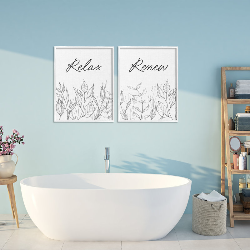 «Relax and Renew Leaf Outline», ensemble de 2 giclées encadrées par Design, H 30 po x l 24 po