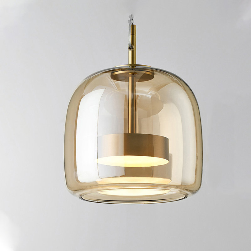 Modern Amber Glass Led Pendant Light, 9.3" H x 9.05" W x 9.05" D