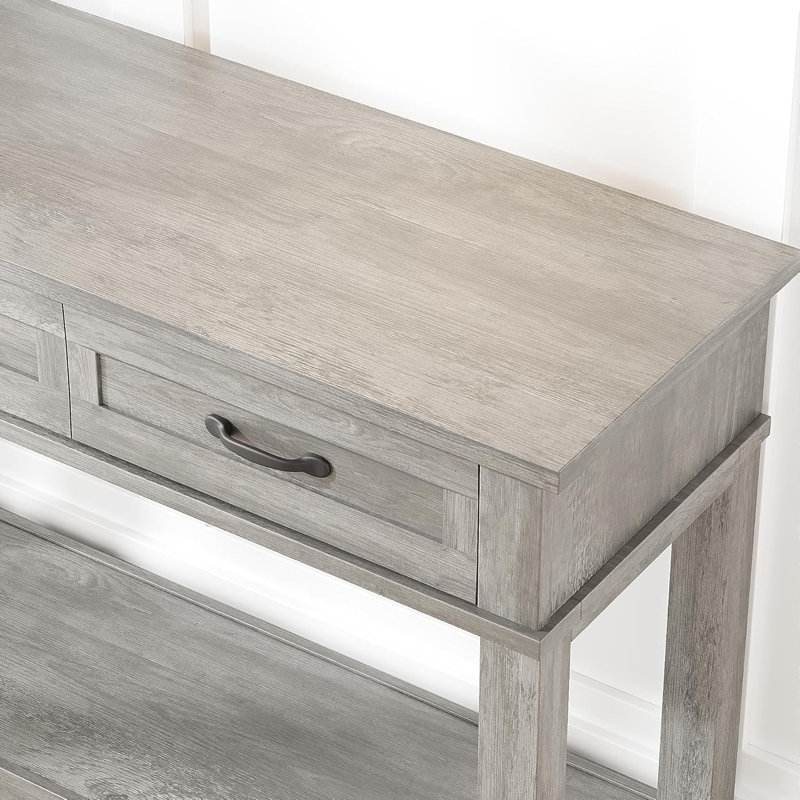 Table d'entrée, console avec 3 tiroirs de rangement, table de canapé en bois à 3 niveaux, tables de couloir, Gris