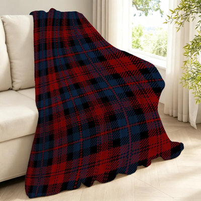 Jeté en flanelle bleue ultra douce, imprimé écossais simple face écossais tartan rouge