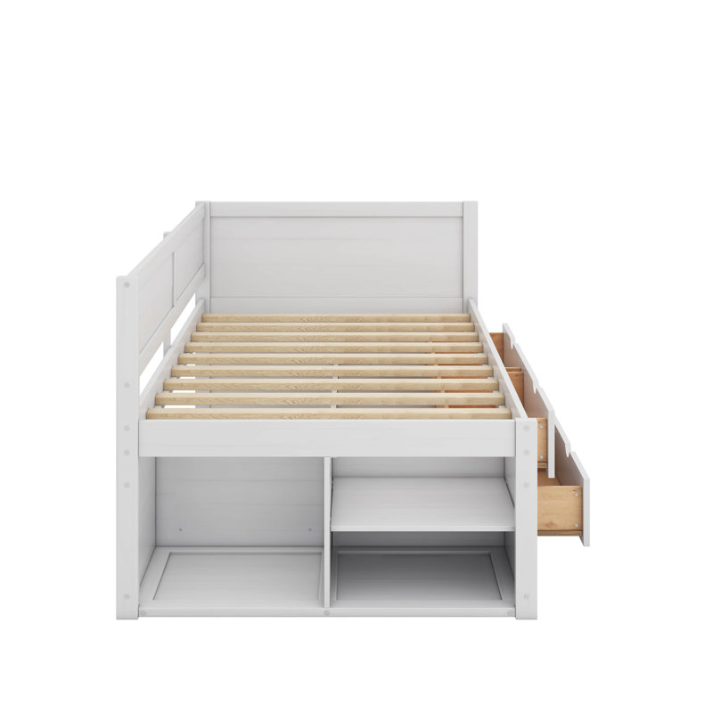 Twin Daybed With Drawers And Shelves, White