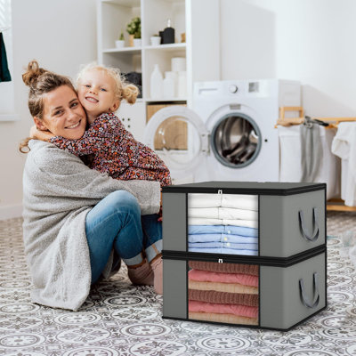 4 Pack 48L Storage Containers Grey Foldable Blanket Storage Bags For Organizing Clothing Bedroom Comforter Closet Dorm Sweater Quilts Organizer