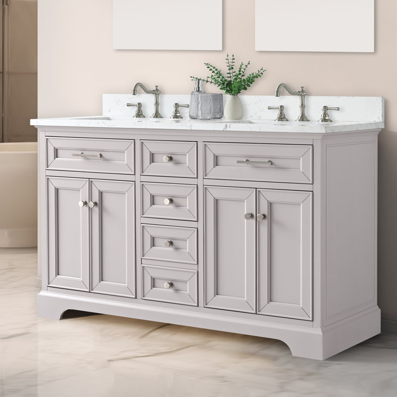 Thompson 54" W Double Bathroom Vanity, Taupe/Brushed Nickel