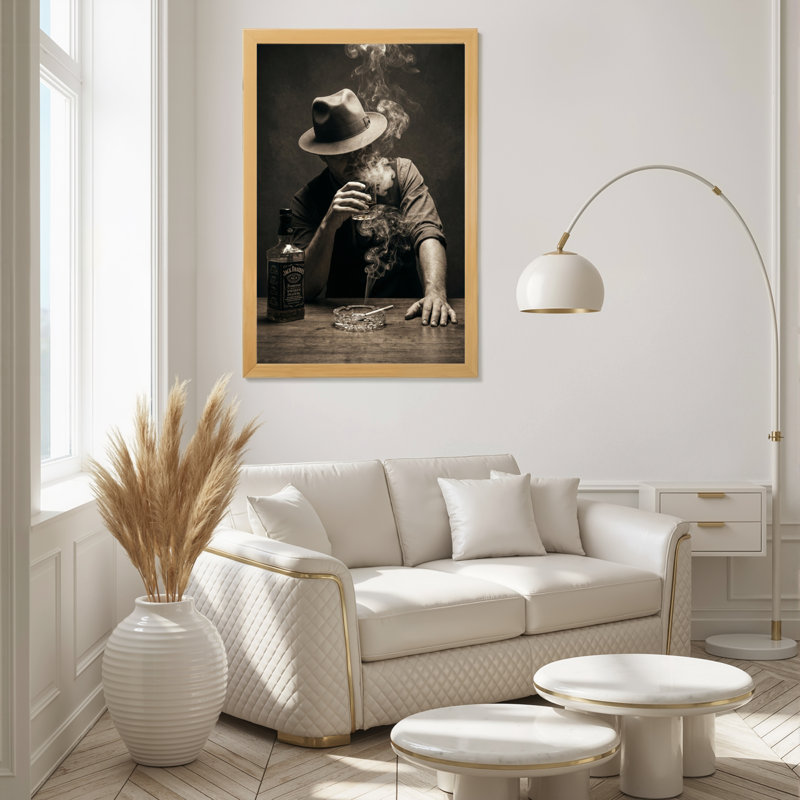 Art mural sur toile en bois naturel pour salon, chambre à coucher, bureau ou vestibule - décoration murale décorative avec homme qui fume