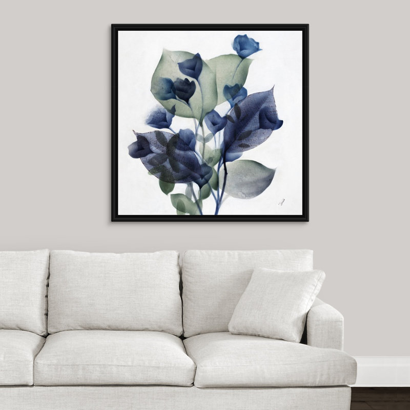 « blue bud ii »-reproduction d’art sur toile, H 37,7 po x l 37,7 po x P 1,75 po, Cadre flottant noir