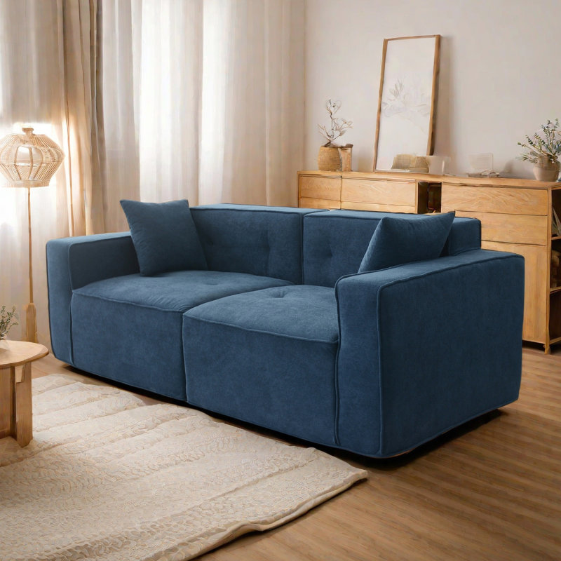 Lit en lin bleu avec 3 sièges et siège de rangement pratique, Bleu