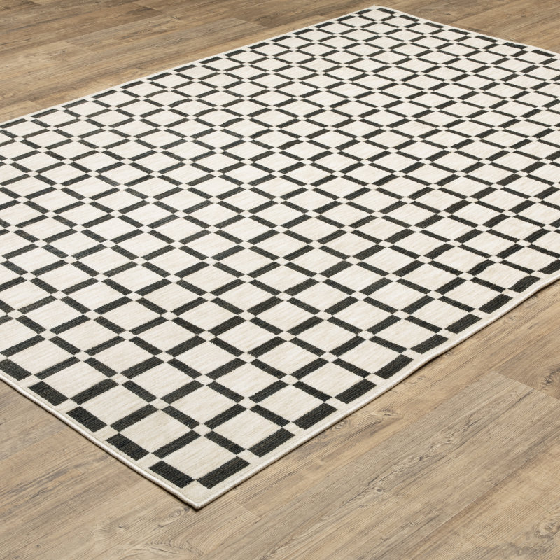 Harlow Geometric Tile Beige/ Black Area Rug, Rectangle 7'10" x 10'