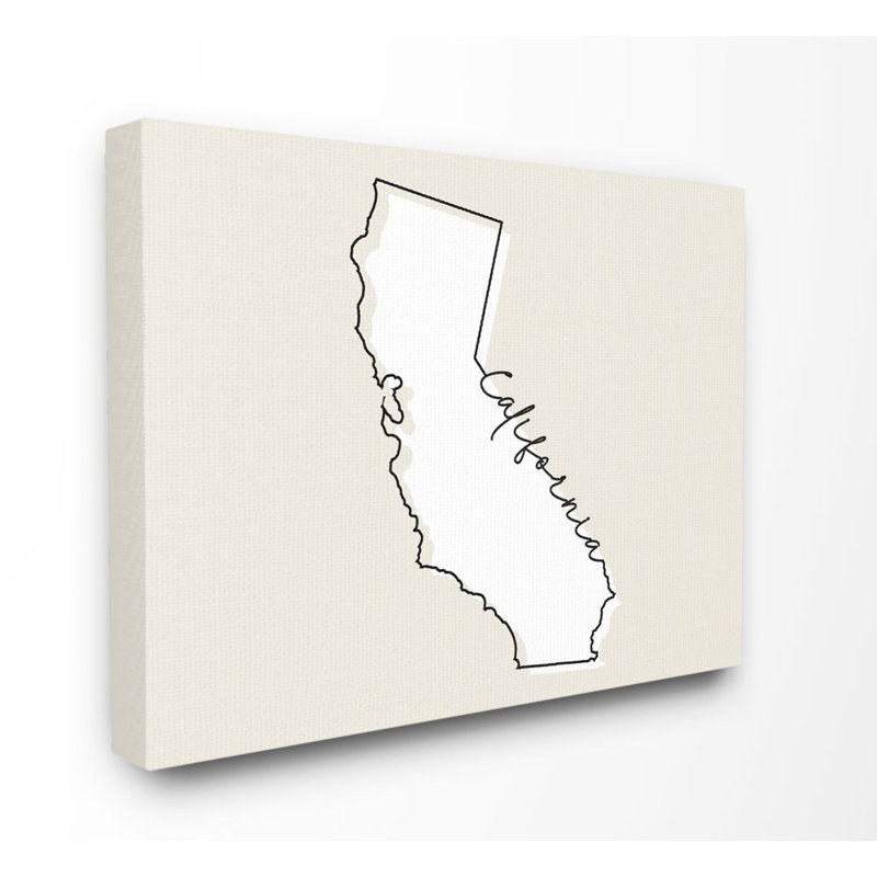 «California Home State Map Neutral Design», impression sur toile, Toile tendue, H 16 po x l 20 po x P 1,5 po
