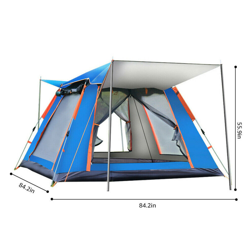 Tente de camping pour 4 personnes avec auvent instantané et tente escamotable pliable 84,64 * 84,61 * 55,90 pouces