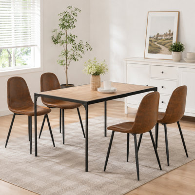 Ensemble de table de salle à manger 5 pièces 47 po en bois naturel avec 4 chaises en faux suède brun