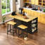 48" Kitchen Island with 2 Bar Stools, Power Outlet, Drop Leaf, Wheels & Storage - Farmhouse Modern Black-1133839785