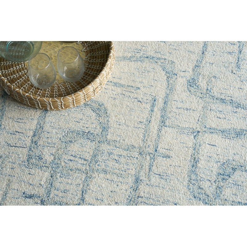 Wool Abstract Area Rug in Light Blue, Rectangle 9' x 12'
