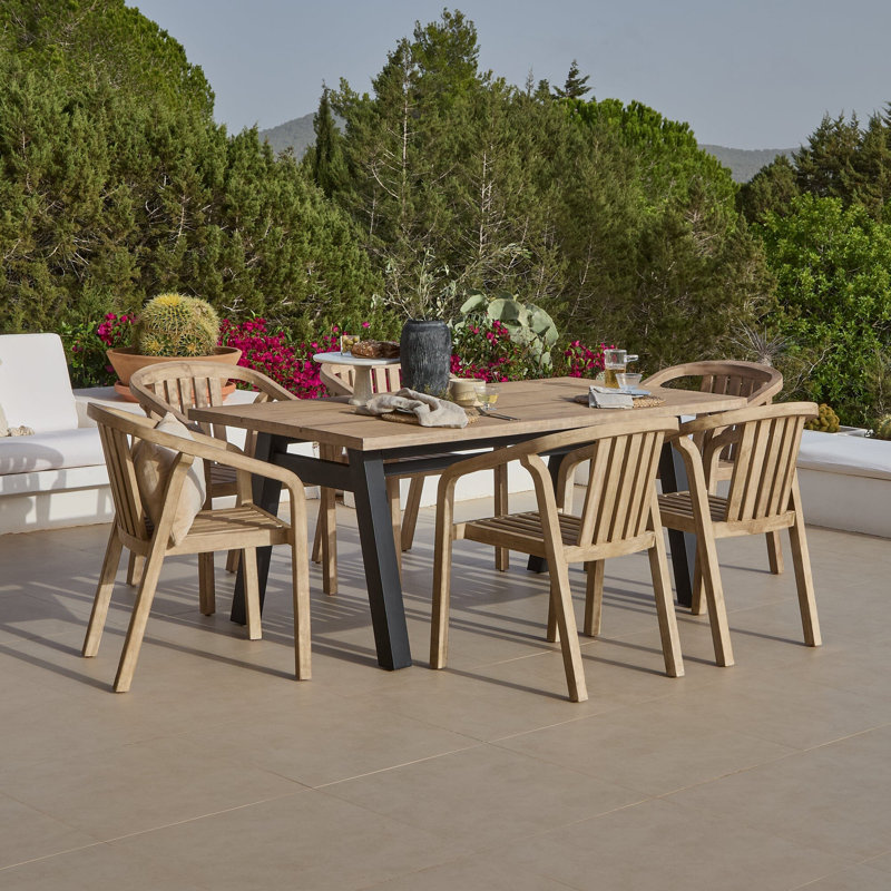 6 - Person Acacia Patio Dining Set with Rectangular Table , Cushions Included, No