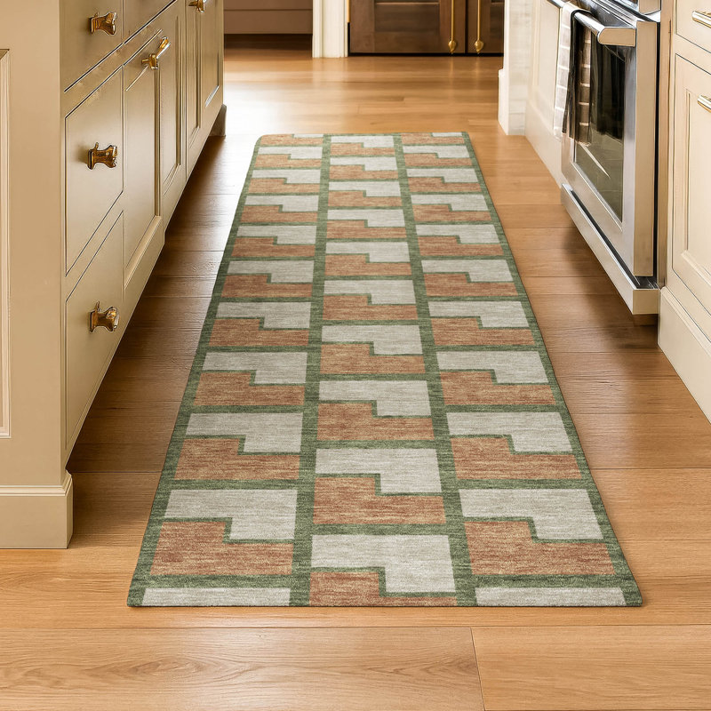Premium Machine Washable Mayfield AMF2416 Geometric Rug, 2'3" x 7'6" Runner, Copper