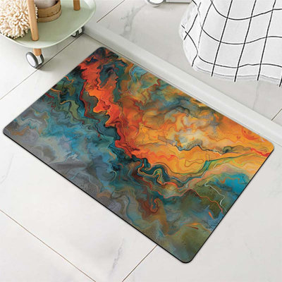 Tapis de bain en terre de diatomées, lave tourbillonnante et feu antidérapant, volume super absorbant, séchage rapide, écologique, facile à nettoyer pour la salle de bain, tapis de porte de cuisine 16 x 24 pouces (40 x 60 cm)