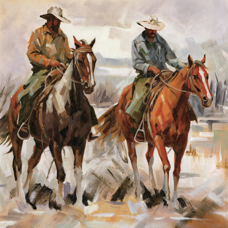 Cowboys on Horses par Inconnu, Canevas, H 36 po x l 36 po, Pas de tapis