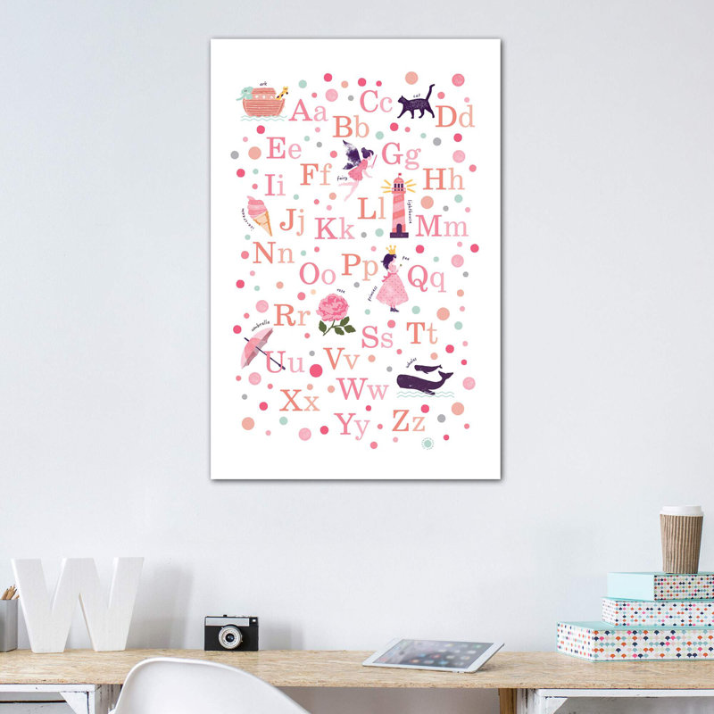 «Pink Girls Alphabet», reproduction d'impression, H 48 po x l 32 po x P 1,5 po, Toile tendue, Pas de tapis