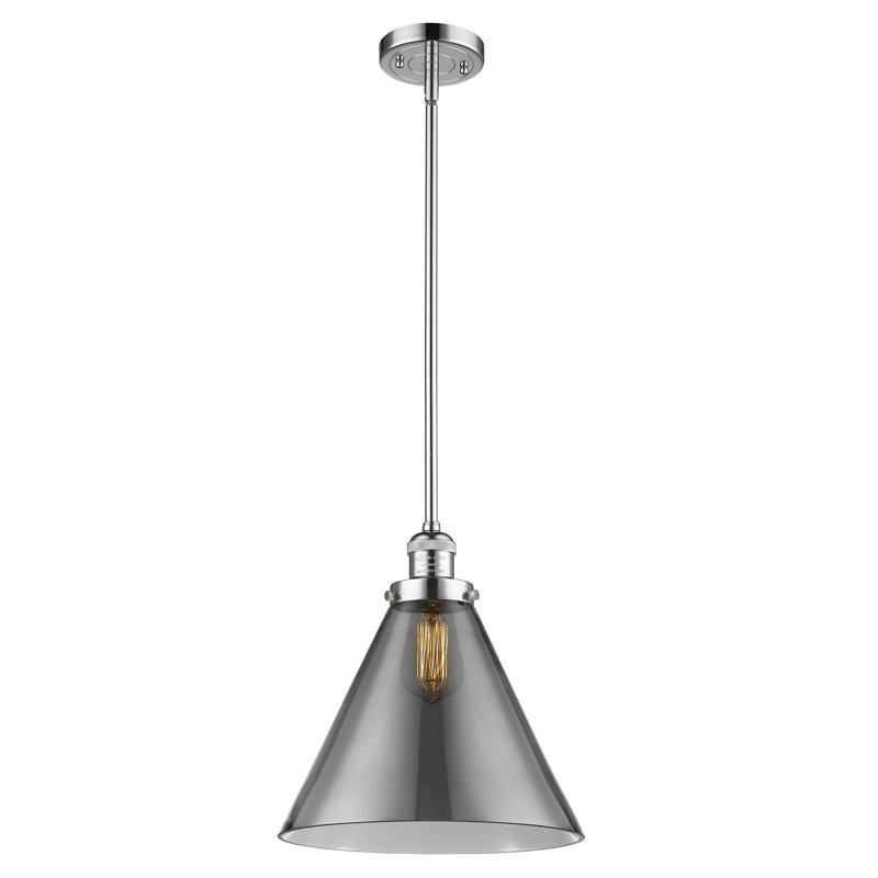Luminaire suspendu conique à 1 lumière Anner, Fumée plaquée, Chrome poli