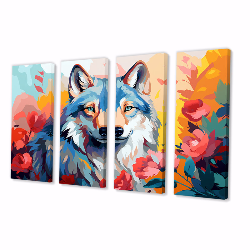 Impressionniste impressionnant loups colorés impressionnistes I - loup, H 28 po x l 48 po