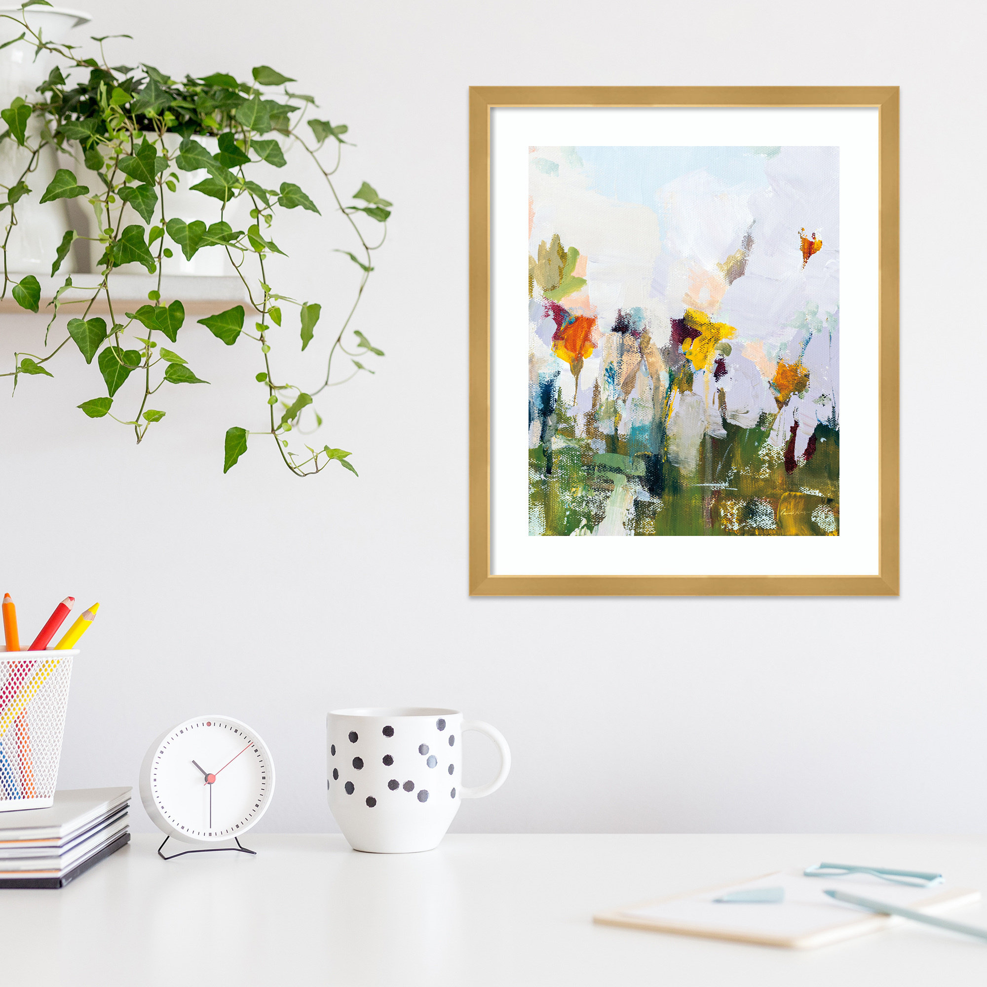 Spontaneous Summer Flowers by Pamela Munger, 18" H x 15.25" W x 0.88" D, Gold