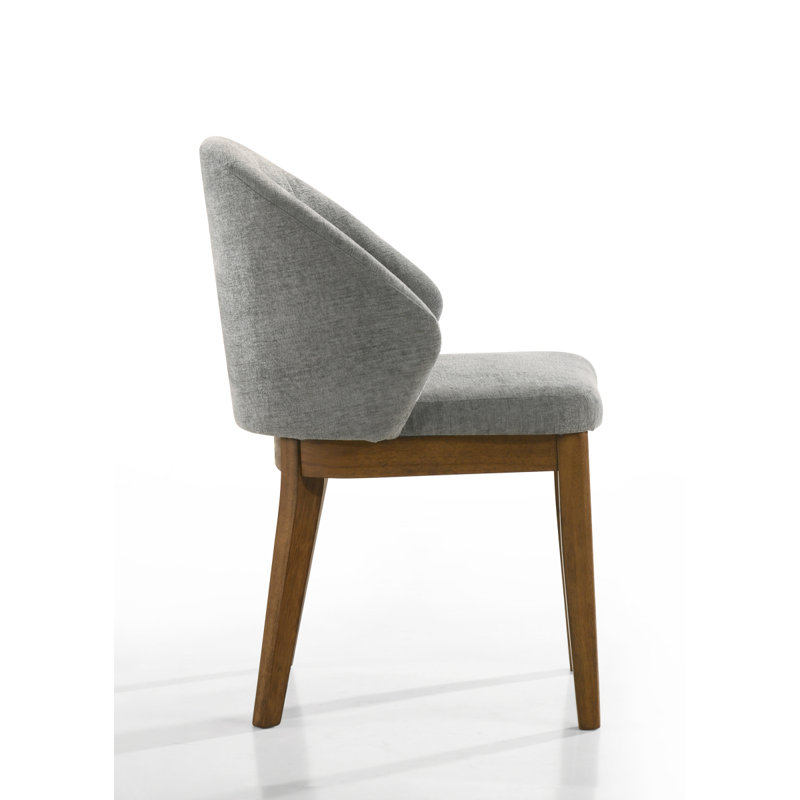 Ensemble de 2 chaises de salle à manger à dossier demi-tonneau Andrew, tissu gris clair avec pieds en bois au fini noyer - Chaises de cuisine et de salle à manger modernes
