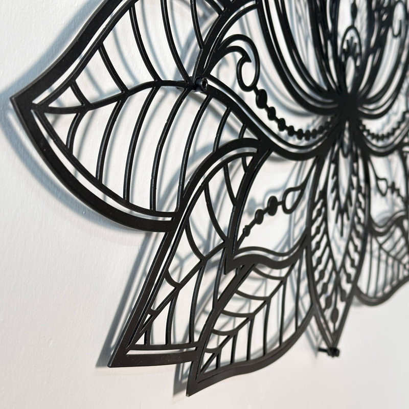 Mandala de lotus 3D en métal - fleur de lotus spirituelle, décoration murale multisize, Noir, H 23 po x l 36 po