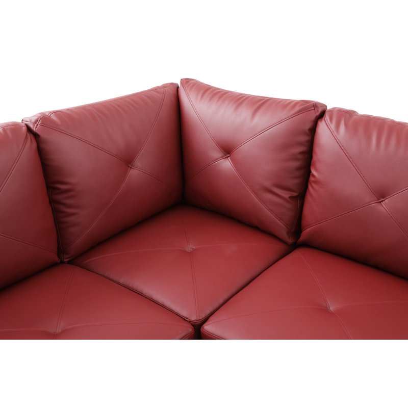 Faux Leather L-Shaped Sectional Left Hand Facing, Red Faux Leather, Left Hand Facing