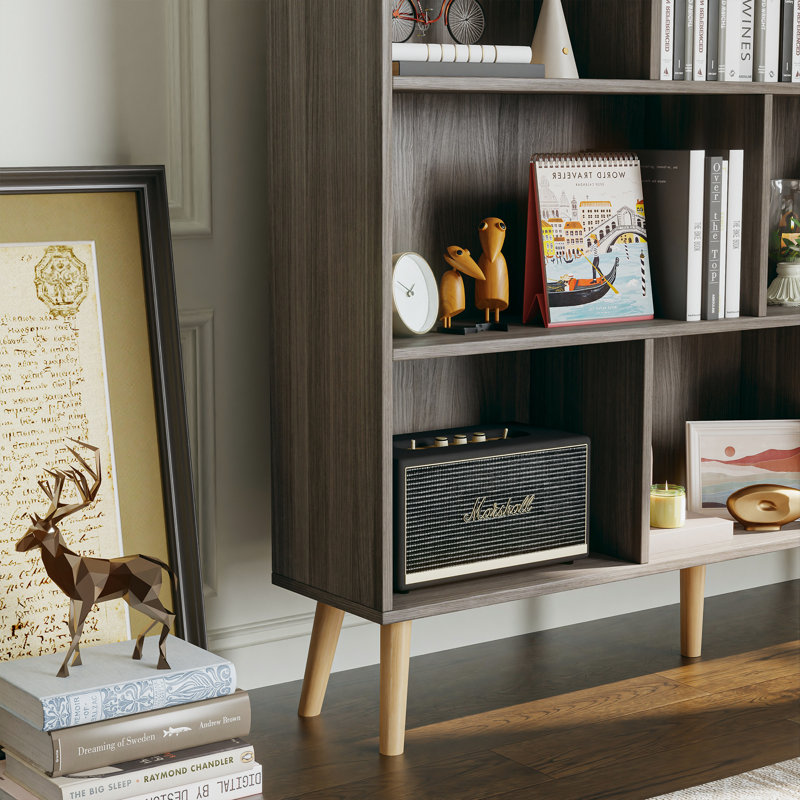 Bibliothèque Marlik, Gris platine, (7 tablettes) H 42,5 po x l 31,5 po x P 9,4 po