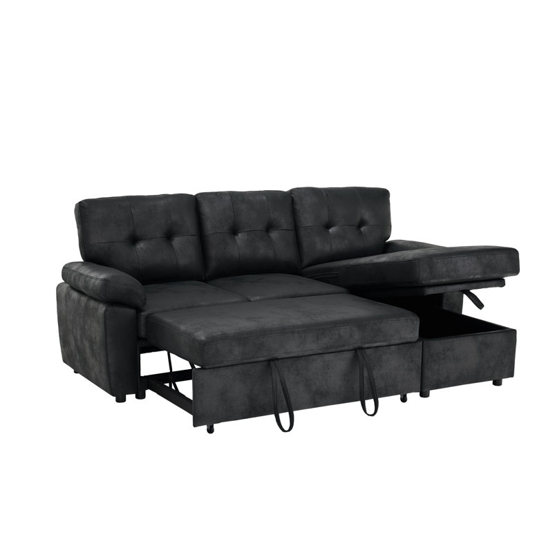 Canapé-lit d'angle convertible avec rangement, 225 cm (88,5 pouces), tissu noir, style moderne, Black