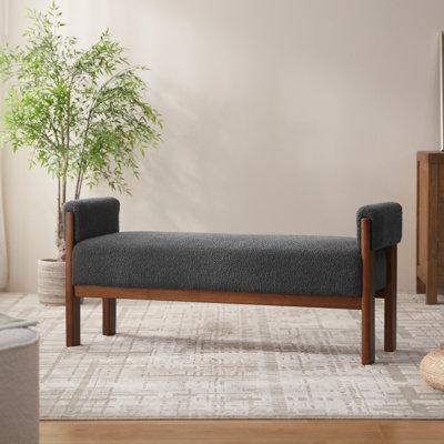 Banc moderne avec repose-pieds 51,8 po, structure en bois massif, boucle gris foncé