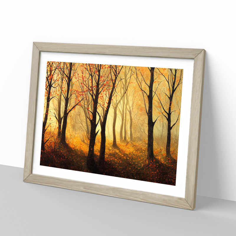 Captivating Autumn Forest - Single Picture Frame Print, 25cm H x 34cm W x 2cm D, Oak
