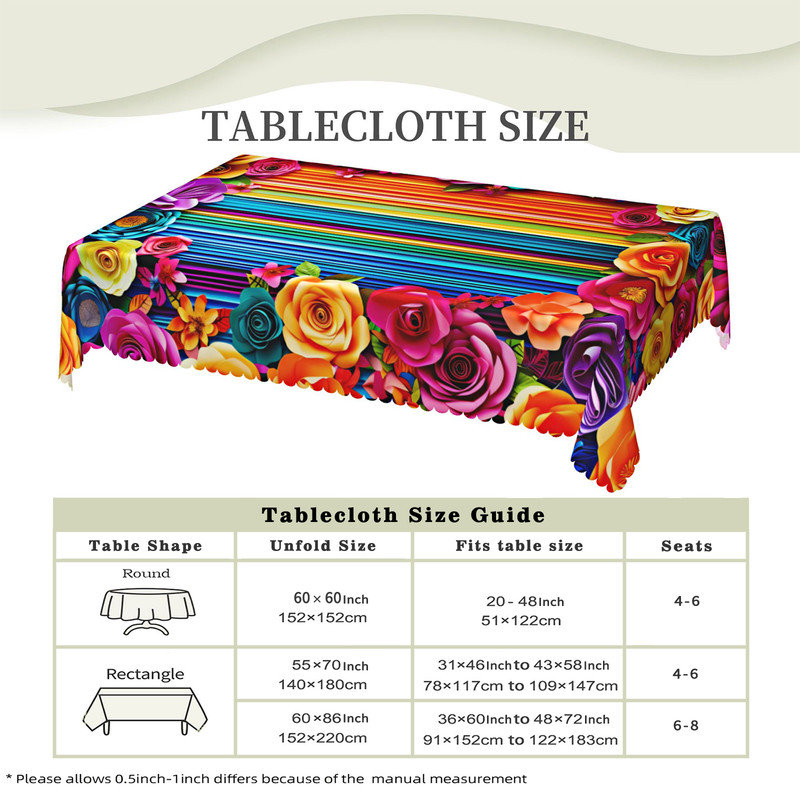 Nappe lavable en polyester à motif floral mexicain, L 70,8 po x L 86,6 po