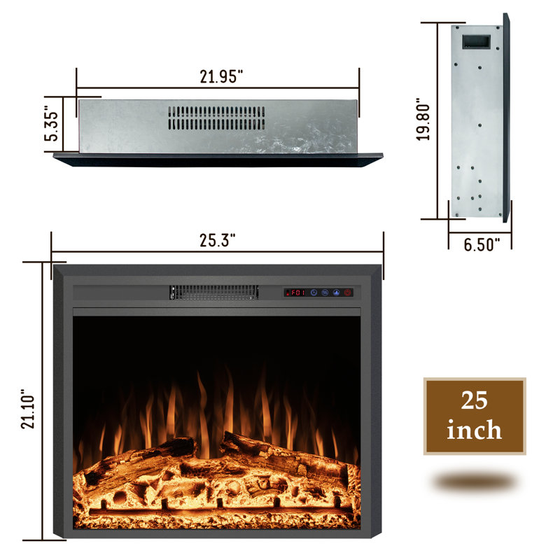 Foyer électrique encastrable Virdi, H 21,1 po x l 25,35 po x P 6,5 po