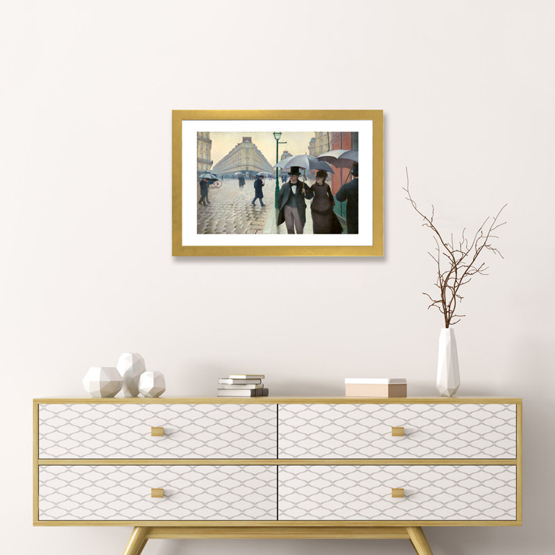 «Paris Street a Rainy Day» par Gustave Caillebotte - reproduction d'art, H 16 po x l 24 po x P 1 po, Papier encadré doré