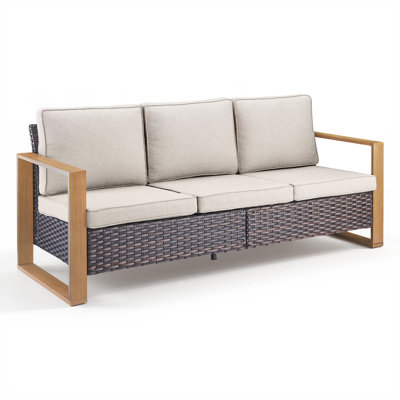 Allcot Patio Outdoor PE Wicker Sofa With Cushions by Latitude Run