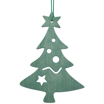 Ornement en forme d'arbre de Noël découpé en bois vert sarcelle 4,75 "