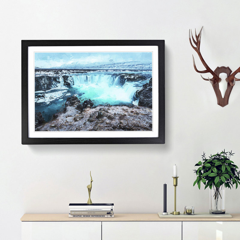 Godafoss Waterfall in Iceland - Framed Print, 48cm H x 65cm W x 2cm D, Black Framed