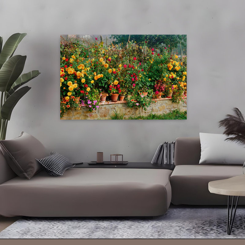 Art contemporain de fleurs abstraites en pot dans une ferme, H 32 po x l 48 po