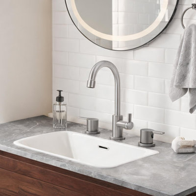 Swivel Spout Bathroom Faucet in Brushed Nickel, 8 in, with Pop-Up Drain, Two Handle Design