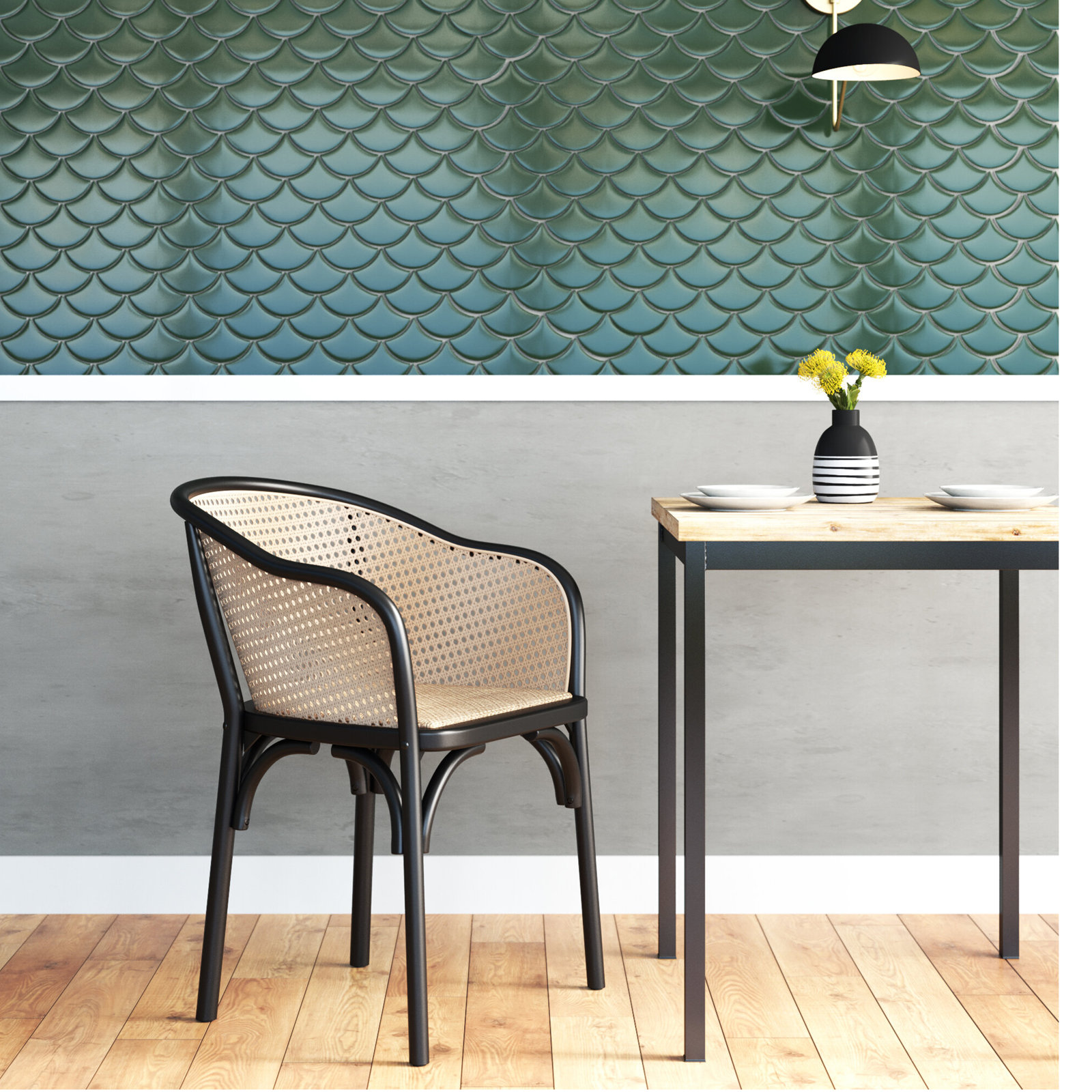 Fabiana Dining Armchair, Natural Seat & Back/Black Frame
