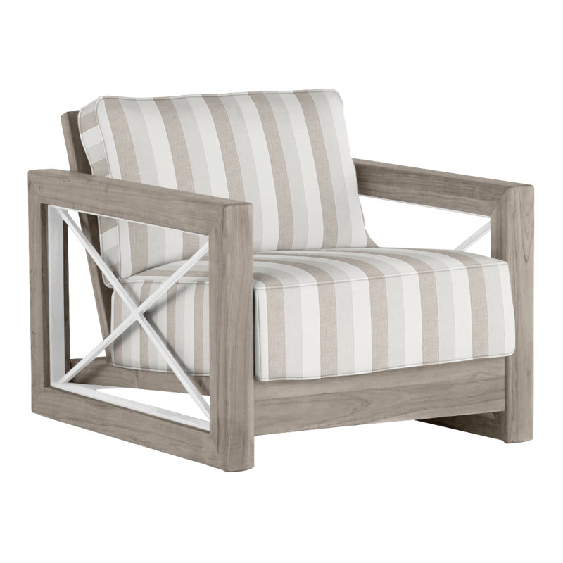 Malta Teak Outdoor Lounge Chair, Oyster Teak/Brushed Stainless, Welt + Standard fill, Perigold Direction Linen