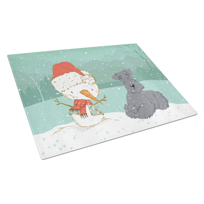 Planche à découper noël bonhomme de neige en verre trempé caroline, Lakeland Terrier