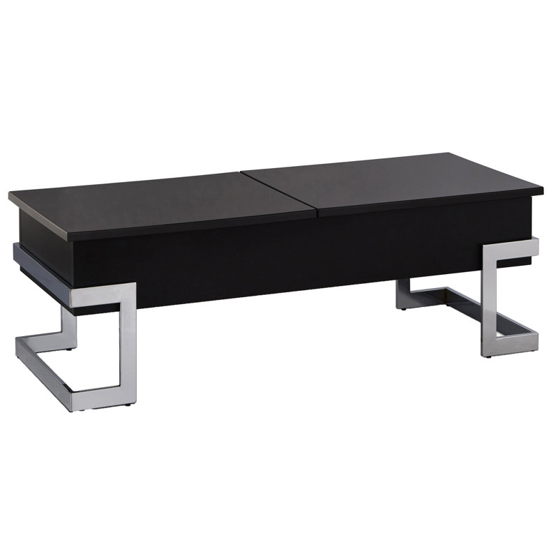 Table basse rectangulaire avec plateau et décoration extérieure brillante noire, Noir