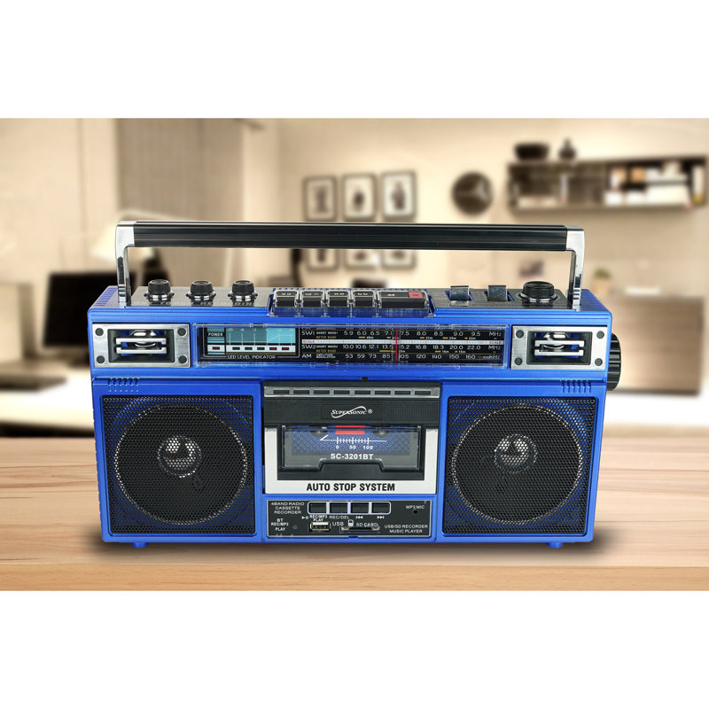 Boite Supersonic® SC-3201BT Retro Bluetooth® Cassette / AM / FM / ondes courtes, bleu, Bleu