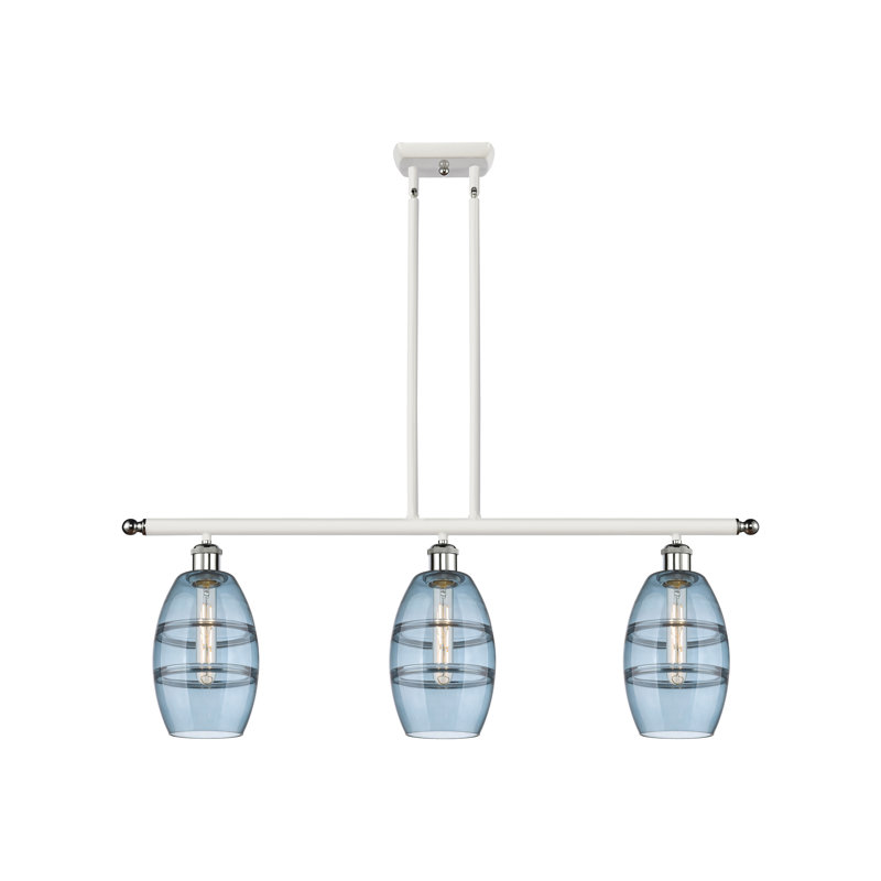 Dundrod 3 - Light Kitchen Island Pendant, Princess Blue, White Polished Chrome