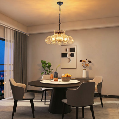 4-Light Dimmable Unique Round Chandelier With Textured Glass Shade